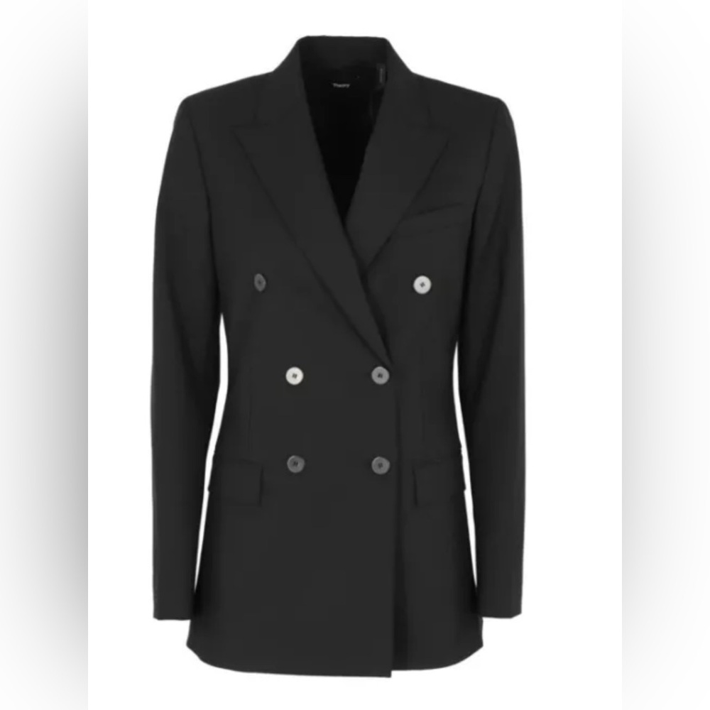 Theory Double Breasted Tailor Black Good Wool Blazer Classic Jacket Sz 0 NEW